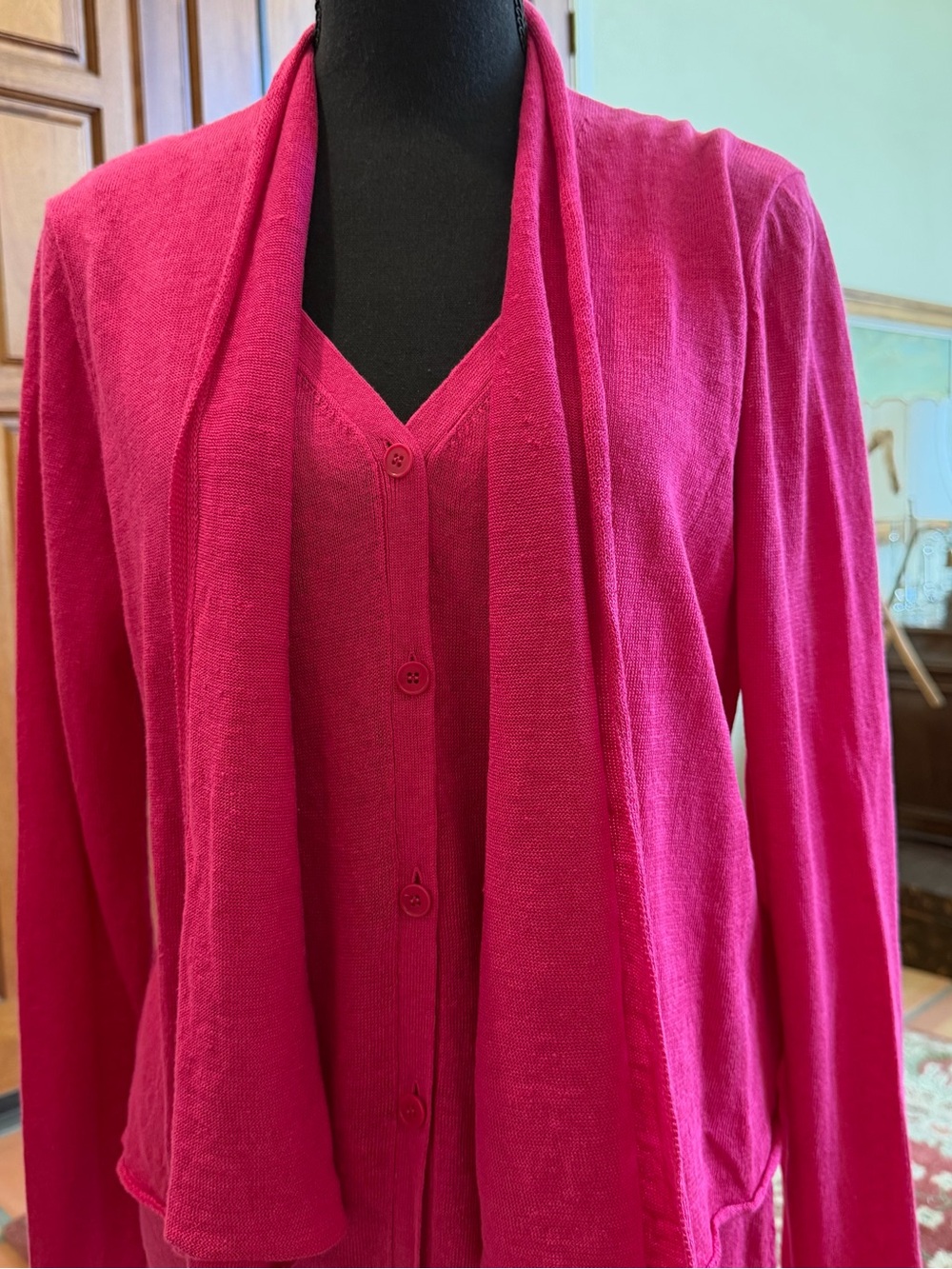 lafayette 148 New York Pink Cardigan & Tank Set Sz M 100% linen - Picture 3 of 11